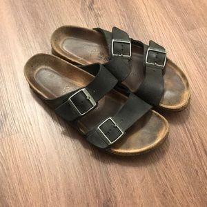 Black leather Birkenstocks